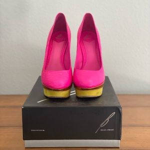 Brian Atwood hot pink platform heels